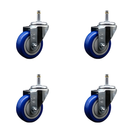 Service Caster 3.5'' Blue Polyurethane Wheel Swivel 7/16'' Grip Ring Stem Caster Set, 4PK SCC-GR20S3514-PPUB-BLUE-716138-4